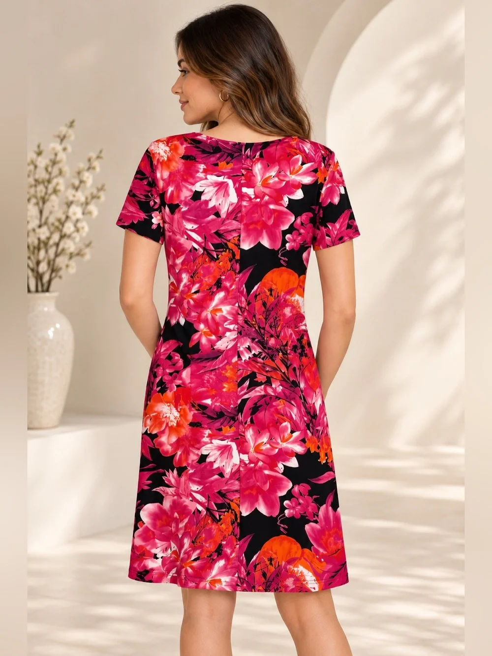 Elementz Floral Wrap Dress Size M Pink Black